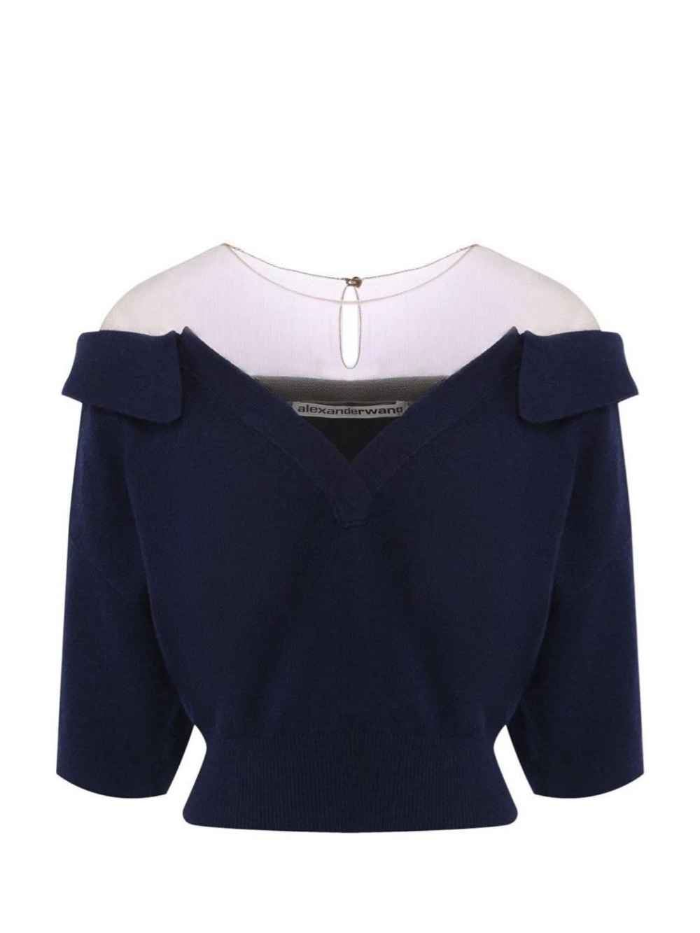 Alexander Wang tulle trimmed polo sweater top Navy SzL Like New